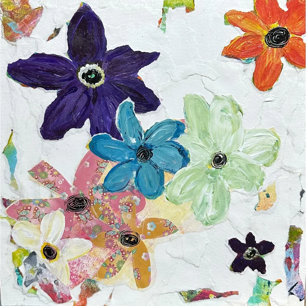 Whimsical Floral Collage Art - 12 x12 Original — Kathleen Tennant